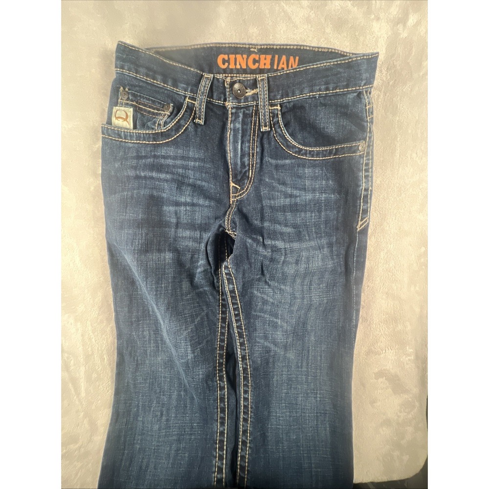 Cinch Ian Jeans Mens 27x32 Slim Bootcut Blue Denim Heavy Contrast Stitch Western